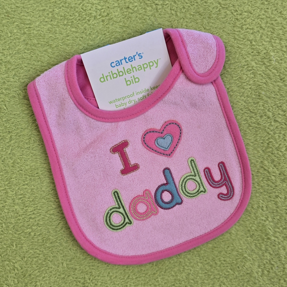 NWT  0-12M  BABY GIRLS BIB  Carter's Pink Blue & Green  I LOVE DADDY (Q6)